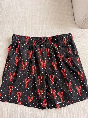 Black Lobster-Print polka dot Drawstring men’s lined swim trunks Medium